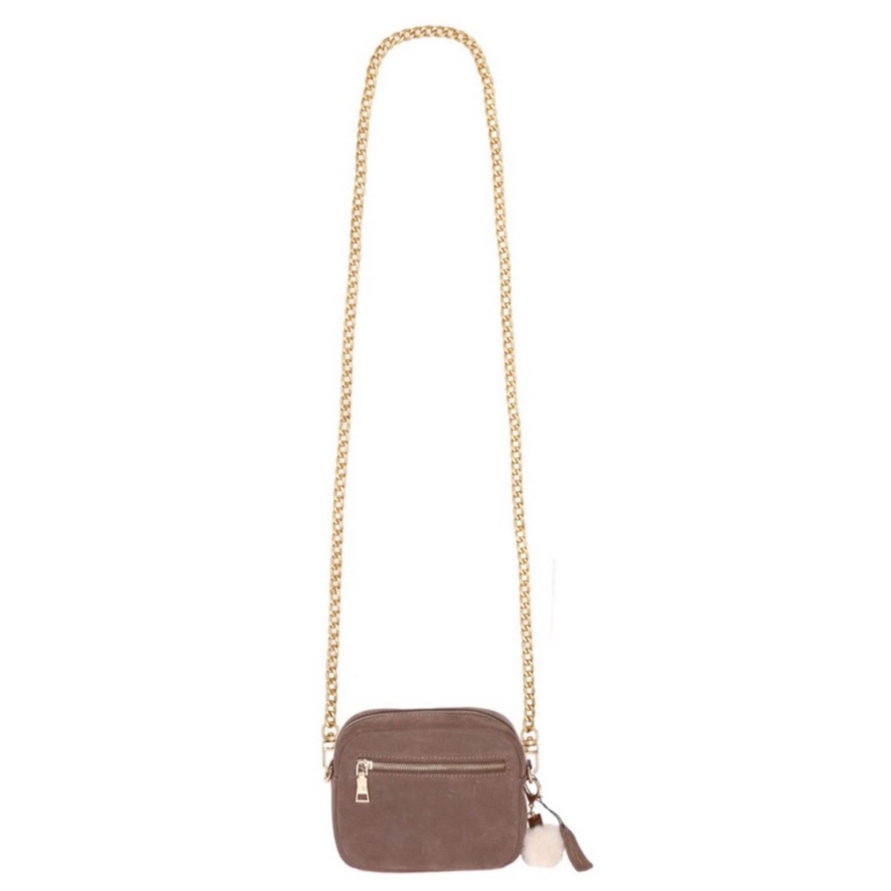 POM POM • Mayfair Suede Bag Mocha & Accessories Crossbody Bag Clutch - Picture 4 of 7